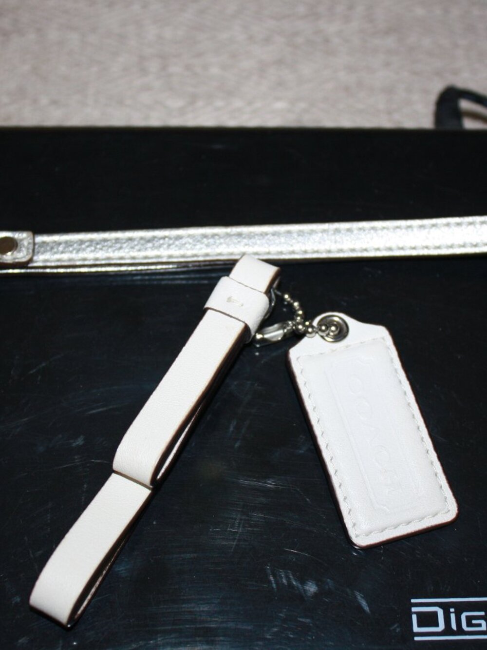 Coach leather Bag charm, and bonus metallic Lanyard